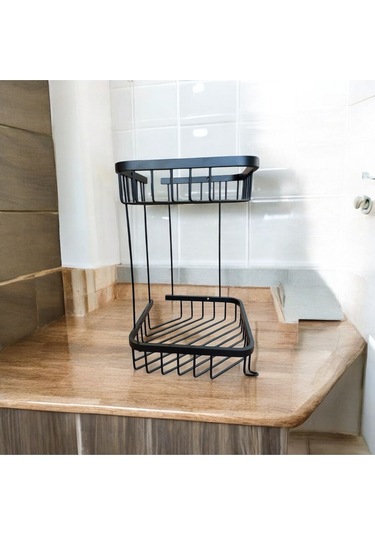 İsaoğlu Yapı Siyah Şampuanlık Pirinç Malzeme Banyo Köşelik Paslanmaz Mat Siyah Siyah