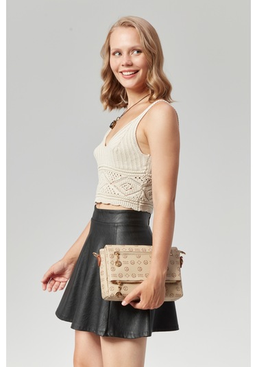 Kadın Dört Bölmeli Monogram Portföy Çarpraz Omuz Çantası