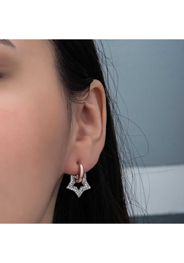Aya Diamond Gümüş Rose Sallantılı Yıldız Kadın Küpe Rose