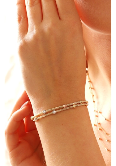 Moom Mücevherat 14 Ayar Altın Dorika Toplu Altın Bileklik Popcorn Renkli Toplar İki Sıra Çok Renkli