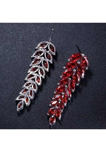 Novahub Kırmızı Wwj Zirkonya Küpe, Uzun Damla Model, Beyaz Ve Kırmızı, Damla Küpe Takı, Partiler İçin Kırmızı