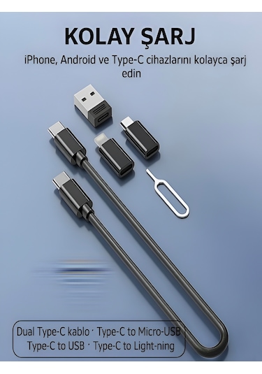 7 İn 1 Çok İşlevli Type-c Usb Micro Lightning Dönüştürücü Seyahat Seti Apple Uyumlu iPhone Android Pc Beyaz
