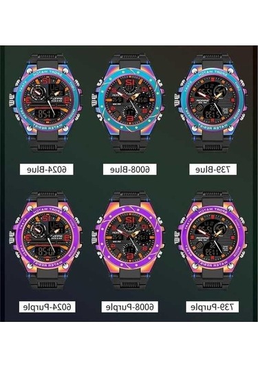 Besthome1 Sanda Çift Dijital Ekran Spor Saat Erkekler Kuvars 739 Senfoni Mavisi Çalar Kronometre Kronograf İzle Çok Renkli Spor Çok Renkli