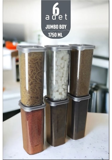 Kapaklı Erzak Bakliyat Saklama Kabı Kare Saklama Kutusu Seti 6 Adet 1750 ml