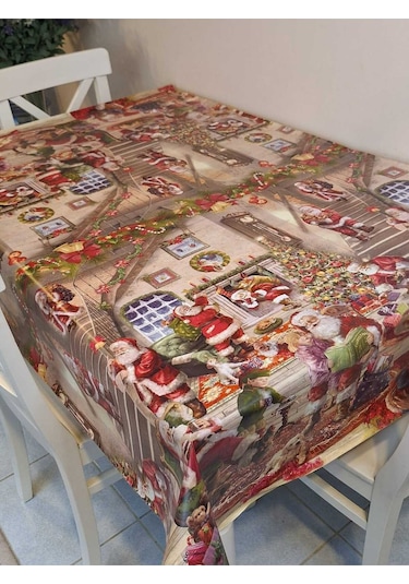Yeni Yıl Desenli Elyaflı Pvc Masa Örtüsü Silinebilir Ve Su Geçirmez Muşamba Dkrm29c Kahverengi