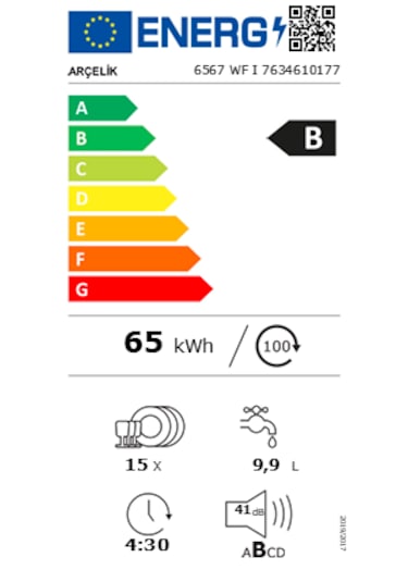 Arçelik 6567 WF I 6 Programlı 15 Kişilik Bulaşık Makinesi