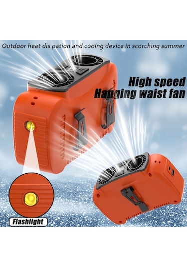 Motion003 Turuncu Taşınabilir 3ü 1 Arada Fan Power Bank 5 Hız Ayarlı Giyilebilir Usb Şarj Edilebilir Mini Boyutlu Uyarı Işıklı