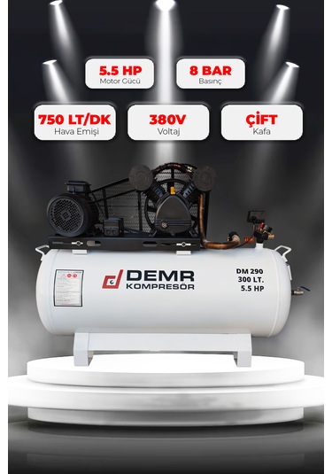 Demr Kompresör Pistonlu 300 LT 2 Kafa 8 Bar 5.5 HP IDM290 Hava Kompresörü
