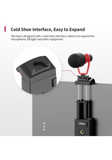 Mufunye Abs Malzeme Cep Telefonu Ve Tablet Tutucu, Üstte Soğuk Ayakkabı Bağlantısı, Şarj Esnekliği, 1/4 İnç Vida Delikli, Siyah