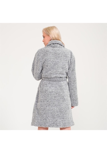 Kadın Welsoft Şal Yaka Polar Sabahlık Gri