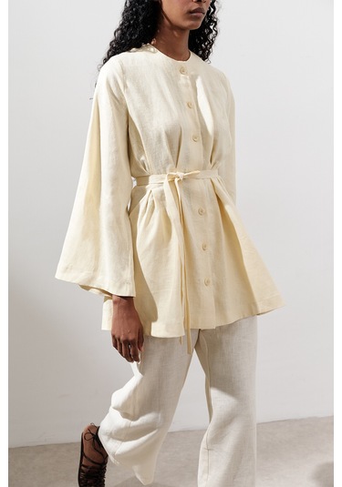 Keten Pensli Tunik Sarı Sarı