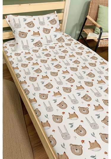 Organik Tek Kişilik Lastikli Çarşaf Seti - Sevimli Yüzler Renkli