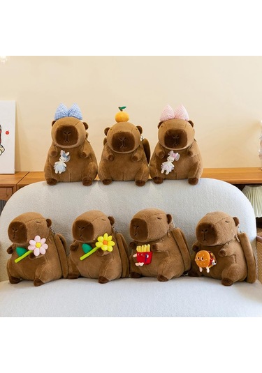 Yunboo Capybara Yumuşak Peluş Çocuk Sırt Çantası, Taşınabilir Eğlence, 27x23 Cm, Turuncu Renkli, Leashli