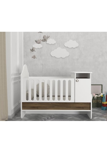 Dekorister Lora Baby Büyüyen Beşik Beyaz-Ceviz Ahşap - Beyaz