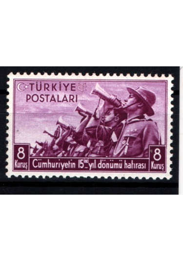 1938 Cumhuriyet'in Onbeşinci Yıldönümü Pulları 8 Kuruş Tp0785 İsfila1377
