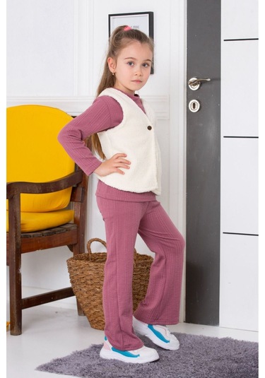 Bayramlık 3 Parça Yelekli Alt Üst Takım Mürdüm