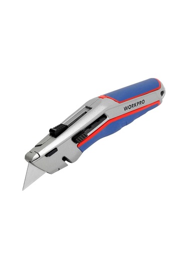 Workpro Wp213015 Ağır Hizmet Alüminyum Gövde Otomatik Geri Çekilebilir Rötuş Maket Bıçağı + 5 Adet Yedek Bıçak Fr Wp213015