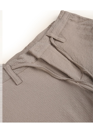Deepsea Erkek Bej Likralı Gofre Kumaş Beli Lastikli İpli Slim Fit Günlük Pantolon 2600650 Bej