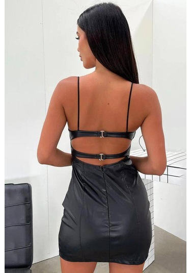 Pu Deri Elbise-Siyah