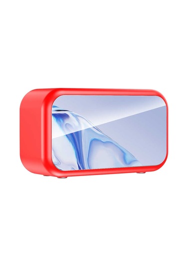 Çalar Saatli Ve Fm Radyolu Bluetooth Hoparlör Dijital Saat Ve Aynalı Tasarım 6w Ses Çıkışı Kırmızı