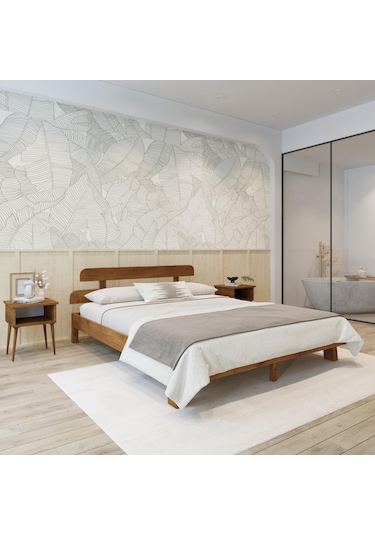 Lotus New Model Ceviz Renk Ahşap Karyola Ve İki Komodin Set-144 180 x 200 CM