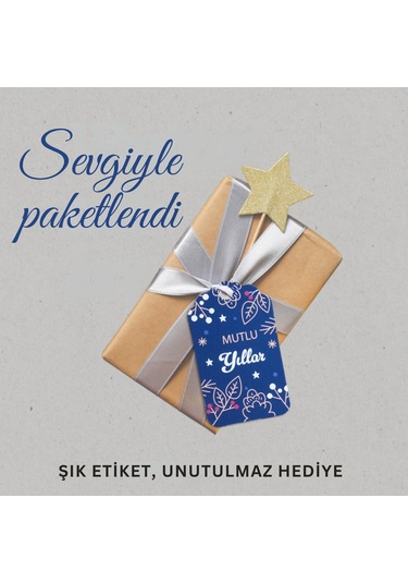 Yılbaşı Mutlu Yıllar Yazılı Hediye Etiketi, Çiçek Temalı Yeniyıl