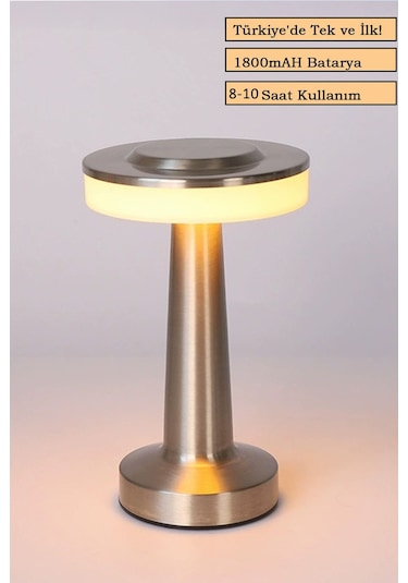 Gümüş Renkli Dekoratif Dokunmatik Masa Lambası Şarjlı Dim Edilebilir Renkli