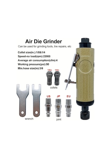 Dashanshop Büyük Havalı Zımpara Large Air Grinder 8 Parça Metal Noktalar 22000 Rpm 1/4 1/8 Kolletli Pnömatik Parlatma Gravür Seti