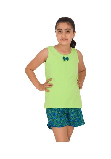 The Don Aile Yeşil-Lacivert Desenli Kız Çocuk Şort Takımı (9-14 Y