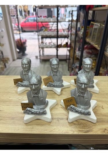 Atatürk Masa Üstü Heykel Büstü Gümüş Renk