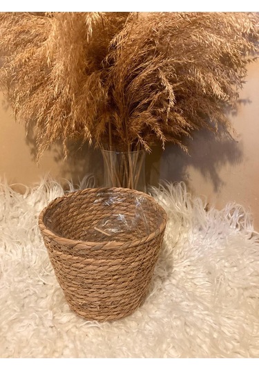 V Şeklinde Hasır Kalın Örgü İçi Poşetli Saksılık Orta Boy