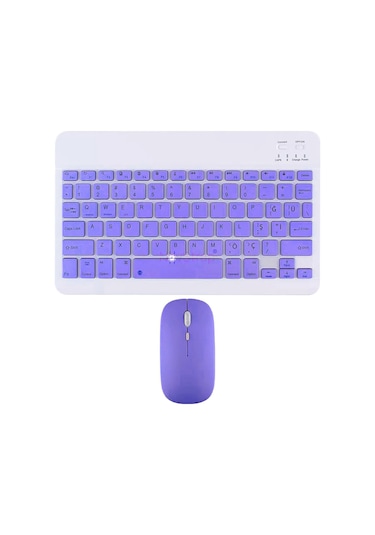 Novstrap Bluetooth Klavye Mouse Seti Şarjlı Türkçe Q Karakter Tüm Tablet Ve Telefonlar İle Uyumlu Mor