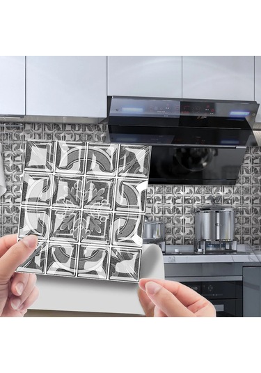 Wezone 10 Adet 3d Cam Mermer Sticker, Otomatik Yapışkan Duvar/zemin Dekoru, 6 Renk, Dıy Uygulama, 10x10/15x15/20x20 Cm, Çevre Dost, Dayanıklı Gri