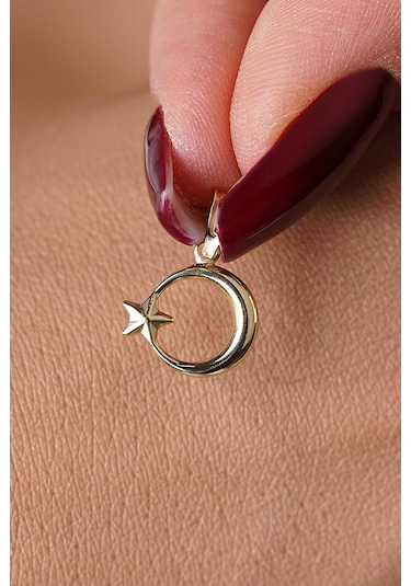 14 Ayar Altın Mini Ay Yıldız Kolye Ucu - Klyuc3516 Sarı Altın