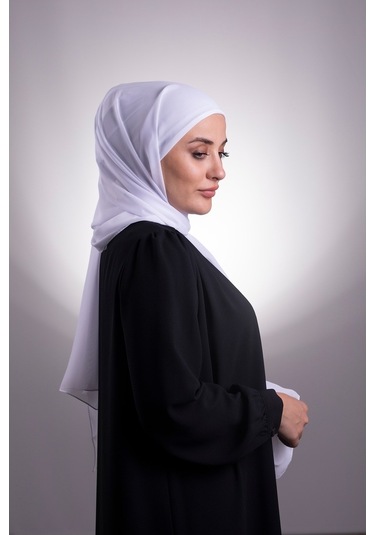 Beyaz Pratik Hazır Geçmeli Şal Şifon Boru Boneli 3001_42