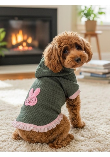 Bunnypop Kapüşonlu Köpek Elbisesi Yeşil Pembe