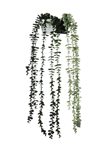 Yapay Çiçek DIY Elmas Saksı İçerisinde Sarkan Okaliptus 2'li Set Çok Renkli