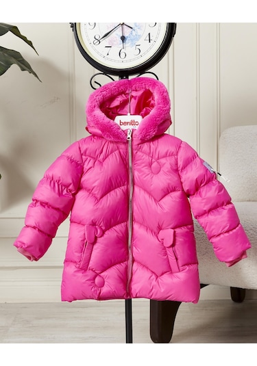 Benitto Kids Kız Bebek Kapüşonlu Fermuarlı Şişme Mont 51351 Pembe