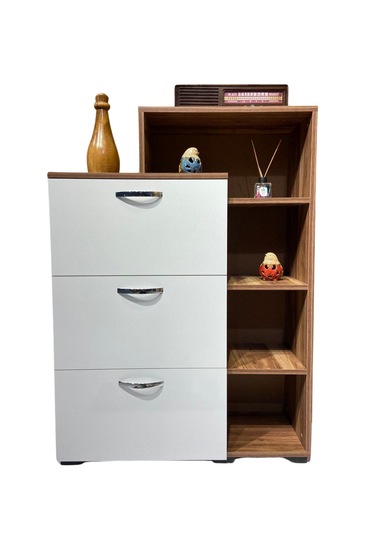 Bicabin Berlin Dekoratif Açık Raflı Kapaklı Çok Amaçlı Dolap Gard Beyaz - Ceviz