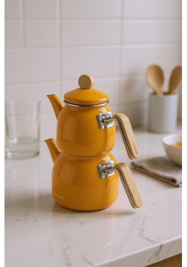 Sultan - Bambu Kulplu Çaydanlık Takımı Hardal Diğer