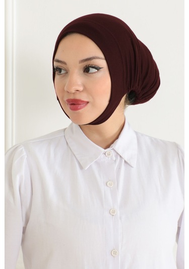 Kadın Tesettür Geniş Hacimli Pratik Ense Ve Çene Altından Geçmeli Kaymayan Çeneli Bone Kahverengi Kahverengi