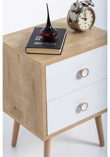 Flora Moderna Iki Çekmeceli Komodin Meşe