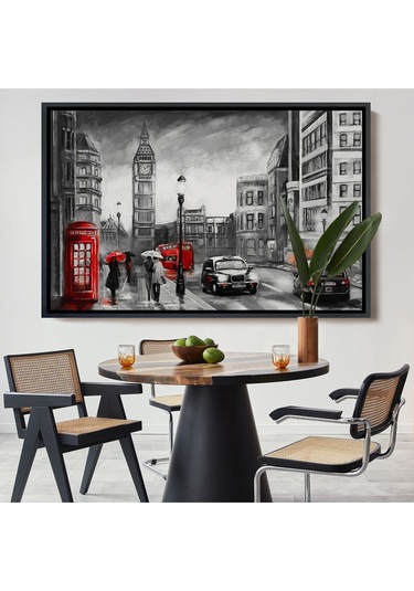 Çerçeveli Ingiltere Londra Yağlıboya Görünüm Dekoratif Tablo-3543