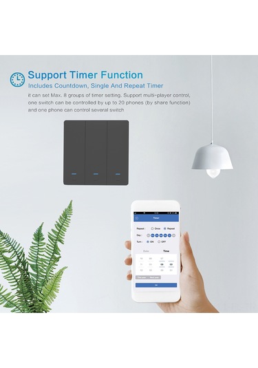 Lemestar 2 Yollu Siyah Akıllı Wi-fi Anahtarı - Ses/app/dokunmatik Kontrol, Alexa/google Uyumlu, Zamanlama Ve Grup Paylaşımı, Ağsız, 95-250v Siyah