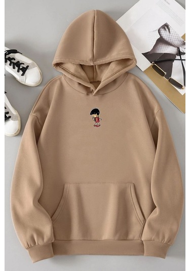 Chen Üzümlü Kekim Baskılı Sweatshirt Bej