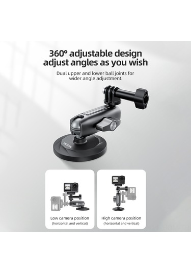 Suofeng Telesın Manyetik Kamera Tutucu - 360 Dönebilir Alüminyum Alaşım Başlık, Gopro 11/10 Uyumlu Siyah