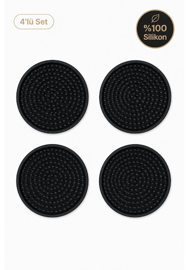 Siliconly Silikon Bardak Altlığı 10 Cm 4'lü Set Sİyah