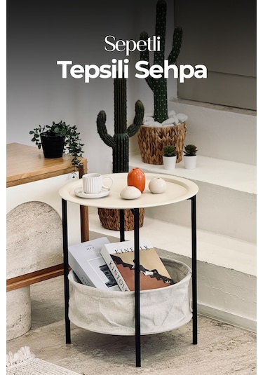 Sepetli Tepsili Sehpa Krem