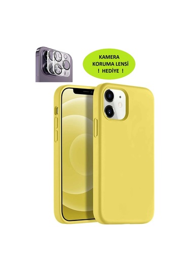 Apple Iphone 12 Ve 12 Pro Model Uyumlu Lansman Kılıf, İçi Kadife - Kamera Koruma Lensi  Sarı