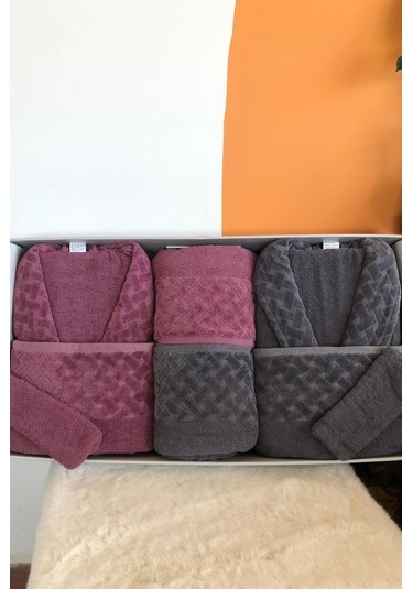 Şazeli 8 Parça Aile Bornoz Takımı Mürdüm Antrasit Mürdüm - Antrasit